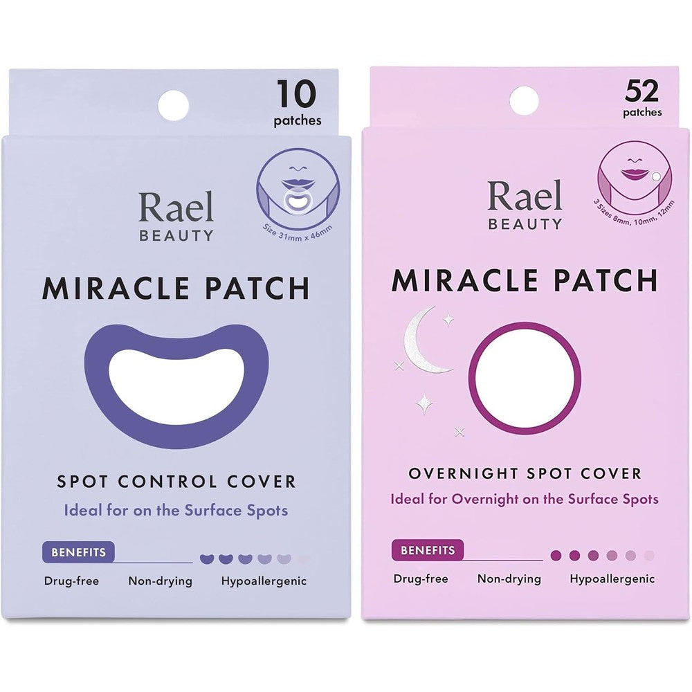 Rael Pimple Patches Extra Adhesive Bundle front view packaging showing miracle overnight and large spot control covers.