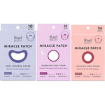Rael pimple patches face trio set front view packaging showcasing the three different acne spot cover styles.