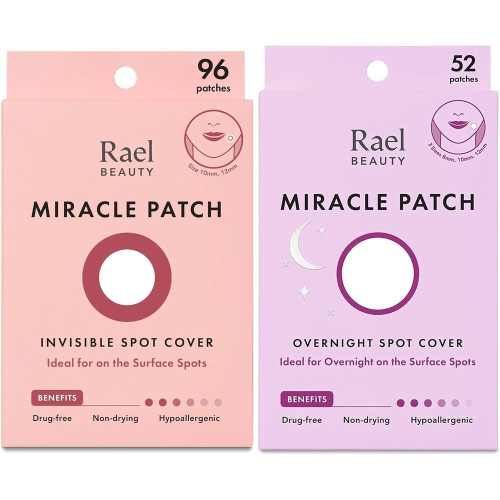 Rael Day And Night Miracle Bundle Hydrocolloid Pimple Patches Invisible Spot Cover Ninety Six Count And Overnight Spot Cover Fifty Two Count
