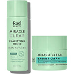 Rael Miracle Clear Bundle front view showing clarifying toner and barrier cream packaging for acne care