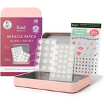 Rael Beauty Miracle Patch Glow Plus Go Kit front view displaying the pink refillable tin case.