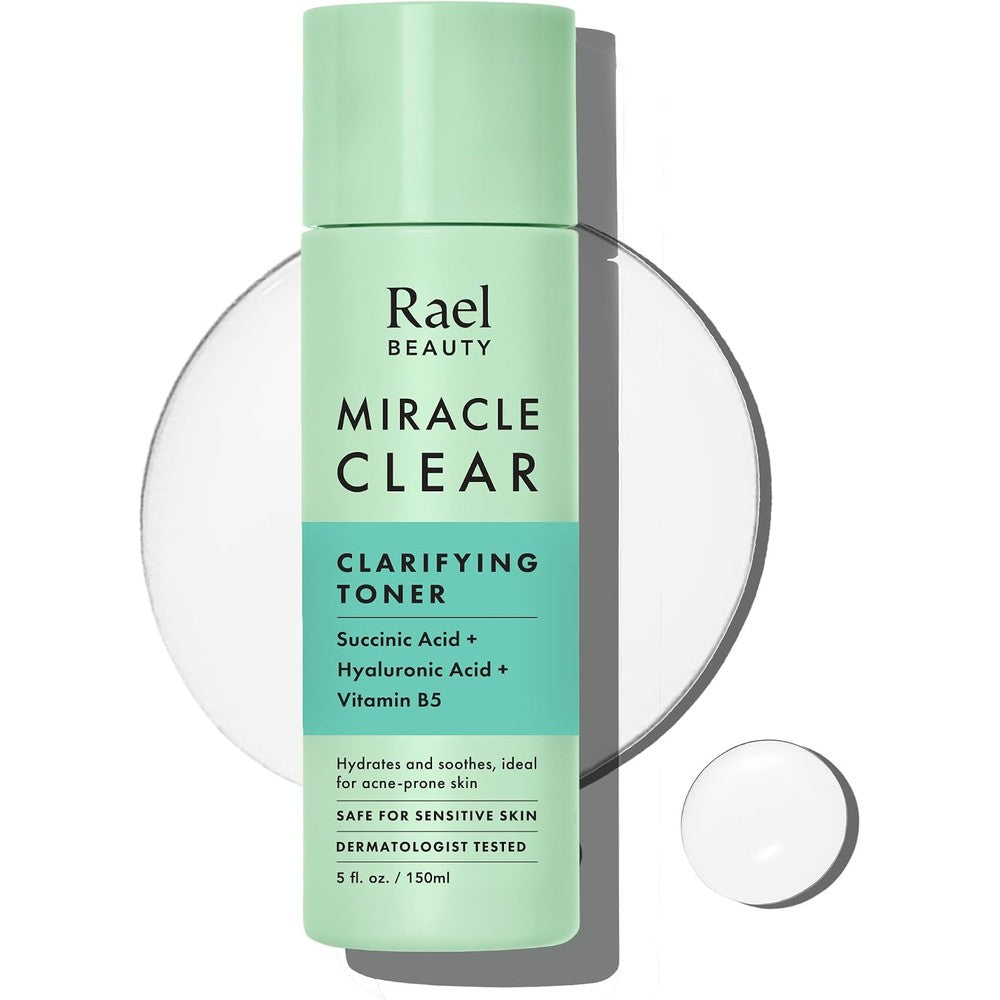Rael Miracle Clear Clarifying Toner front view bottle for acne prone skin care
