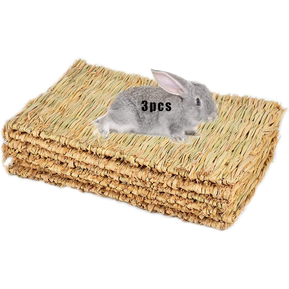 Hamiledyi Grass Mat Woven Bed Mat For Small Animals Bunny Bedding And Chew Toy Pack Of 3 Natural Handwoven Straw Mats For Rabbits And Guinea Pigs