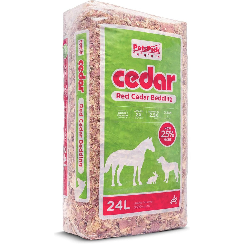 PetsPick Red Cedar Pet Bedding For Dogs And Horses 24 Liter Bag Premium Natural Wood Shavings For Small Animal Habitats And Stables