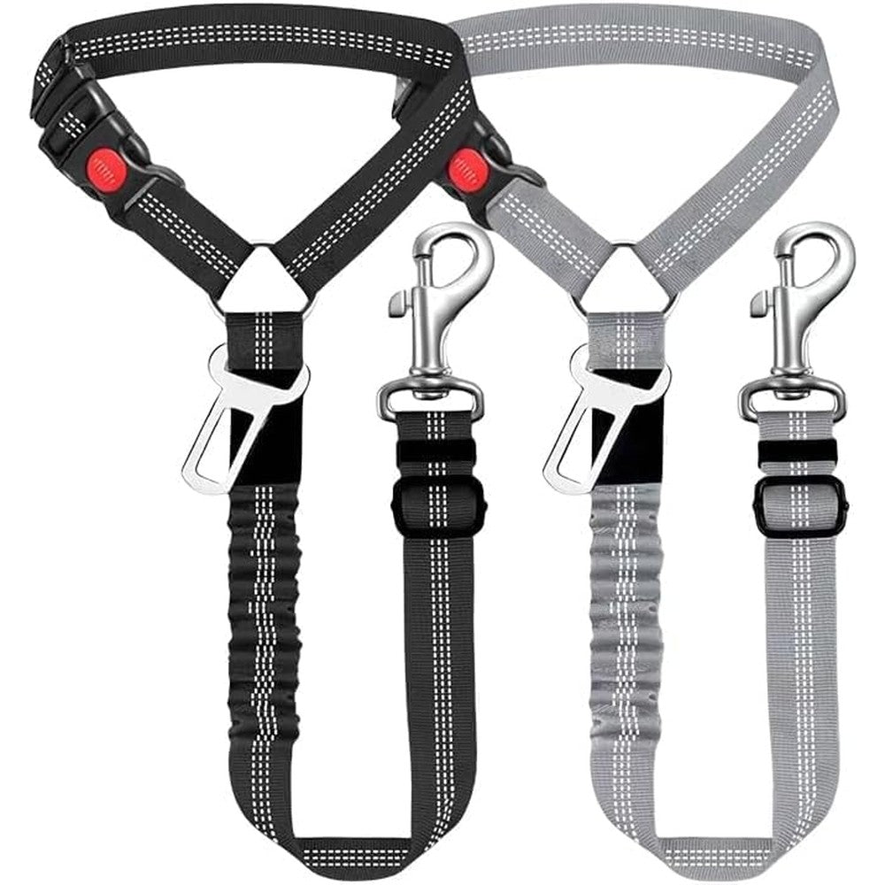 Anicy 2 pack pet rope safety leash and car seat belt black and gray set