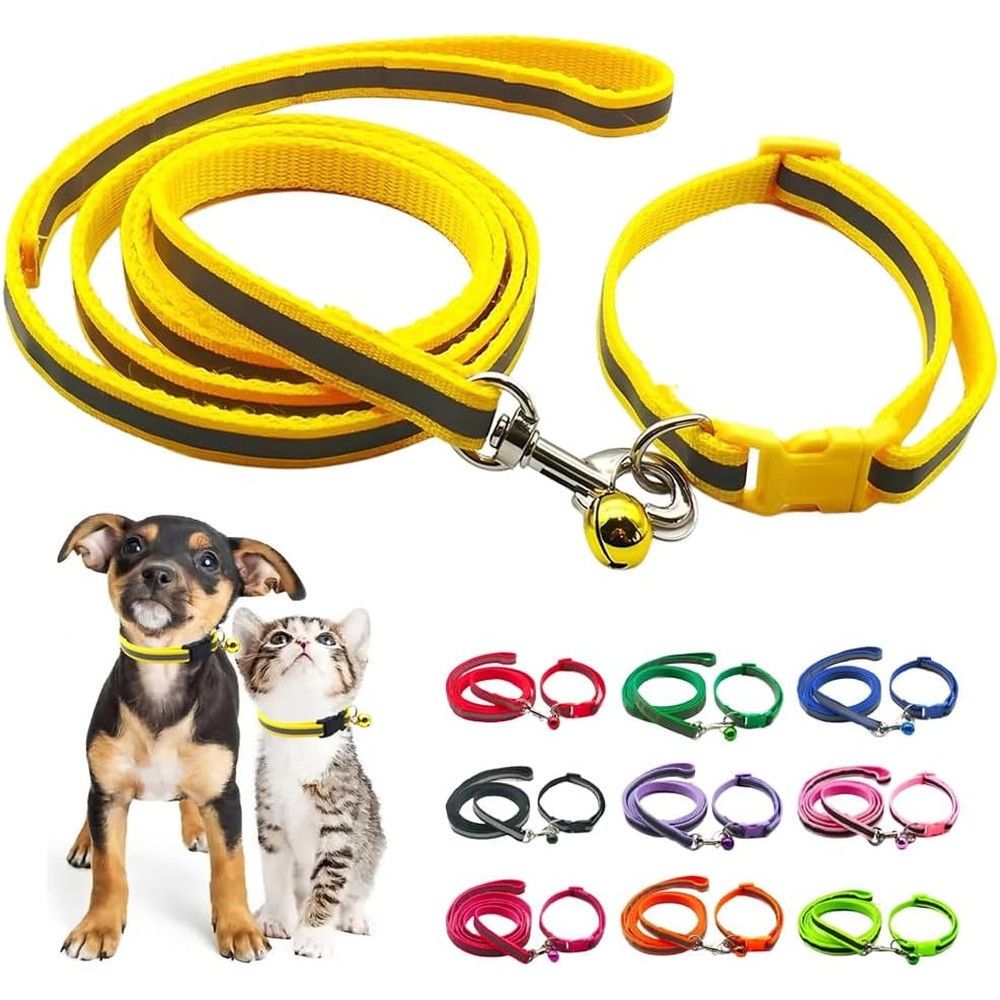 Hotlion orange reflective cat collar and leash set front view