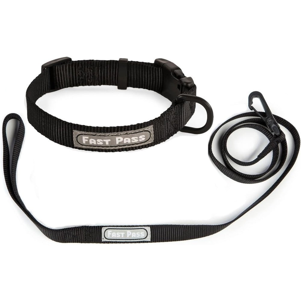 TSA Fast Pass Metal Free Airport Travel Collar And Leash Set For Small Pets Adjustable Seven To Ten Inches Black Nylon