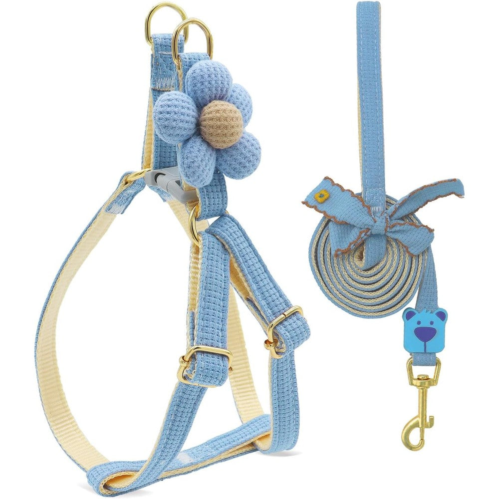 Petcare Blue Flower Cat Harness and Leash set front view