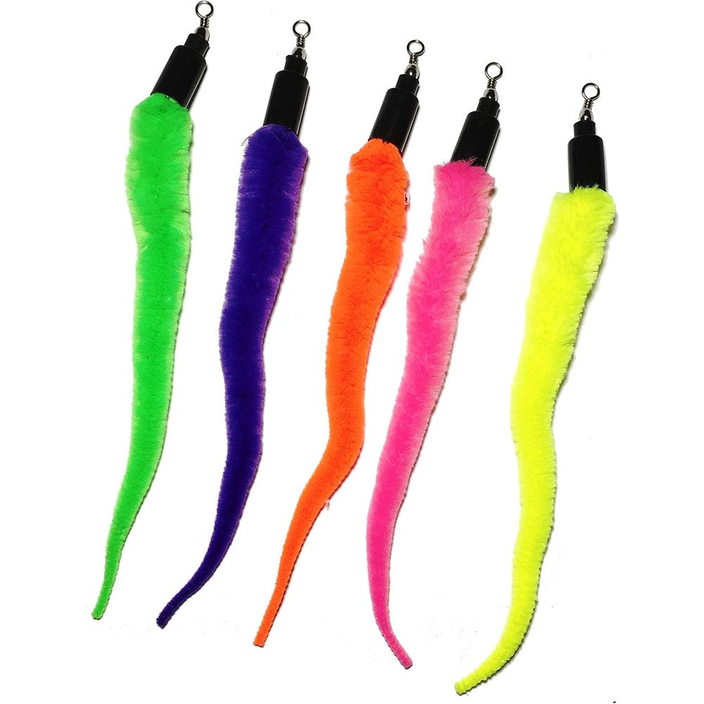 Pet Fit For Life 5 Piece Replacement Pack of Worms front view of neon cat toy attachments.