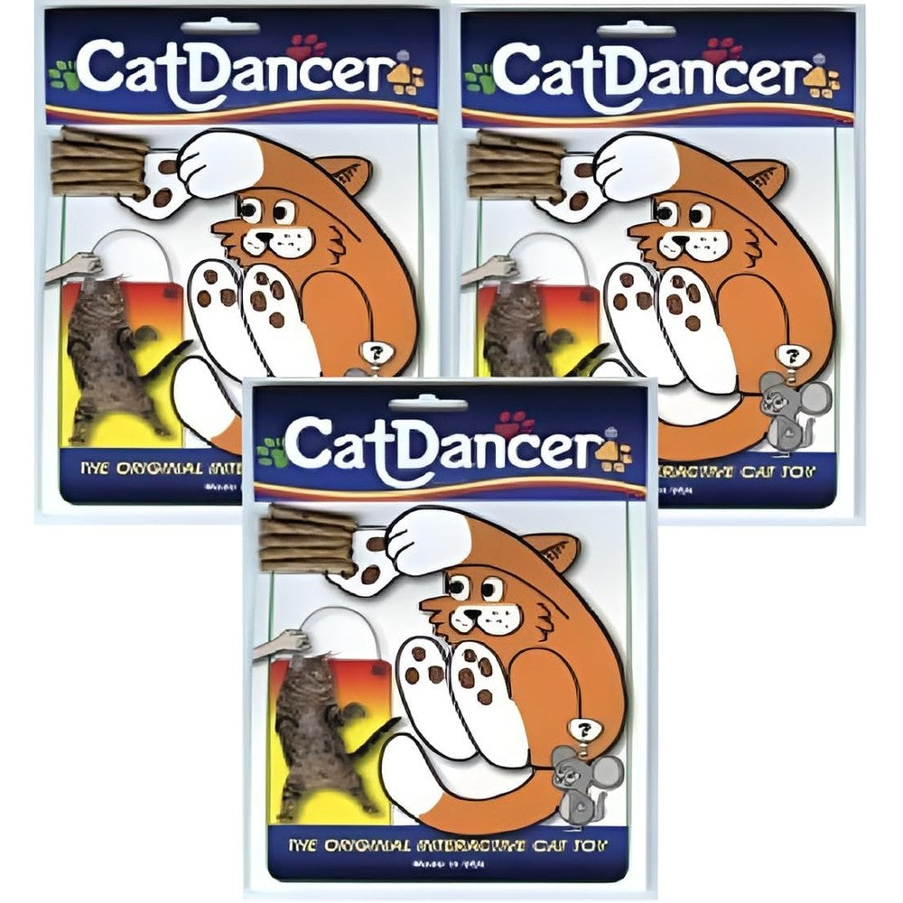 Cat Dancer original interactive cat toy pack of 3 front view showing spring steel wire