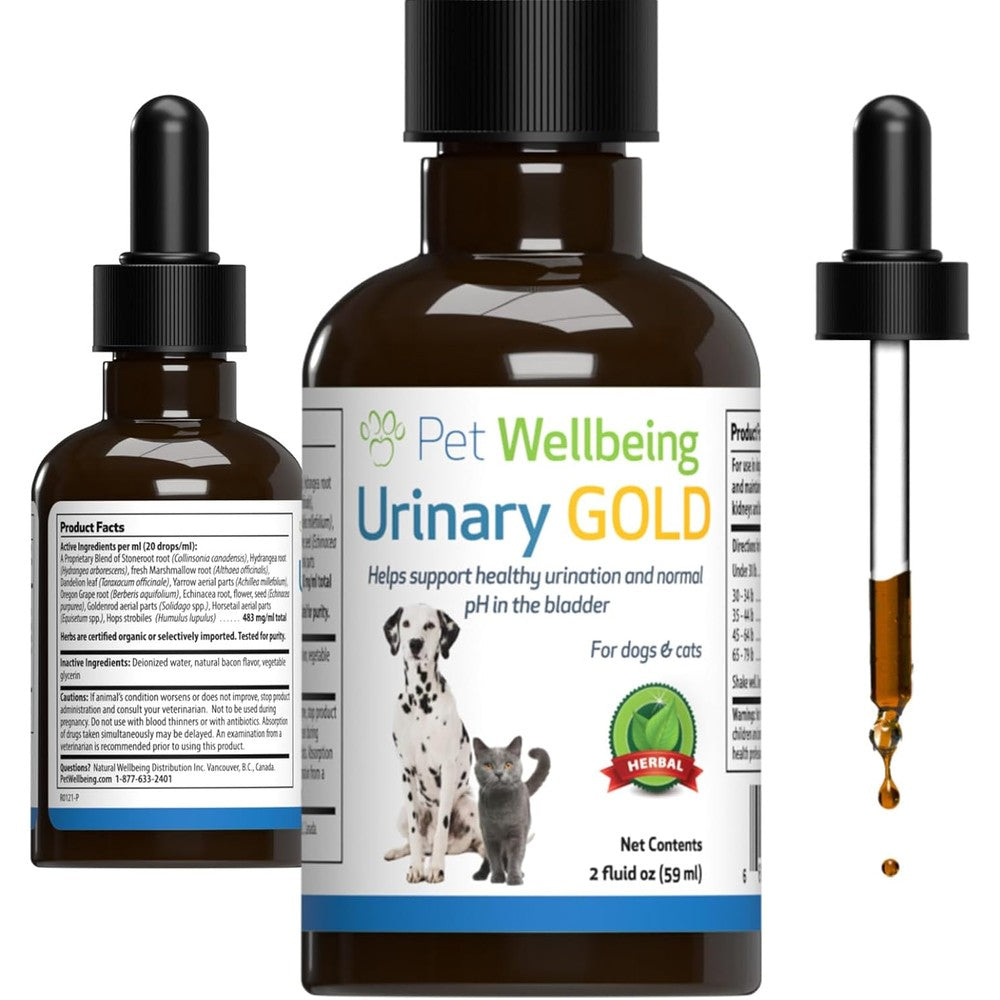 Pet Wellbeing Urinary Gold For Cats Vet Formulated Multi Herb Urinary Tract Support Bacon Flavored Liquid Supplement Two Fluid Ounces