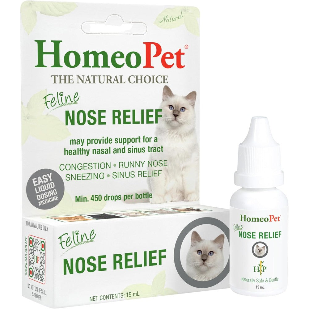 HomeoPet Feline Nose Relief Safe And Natural Nasal And Sinus Supplement For Cats Homeopathic Respiratory Medicine Drops 15 Milliliters