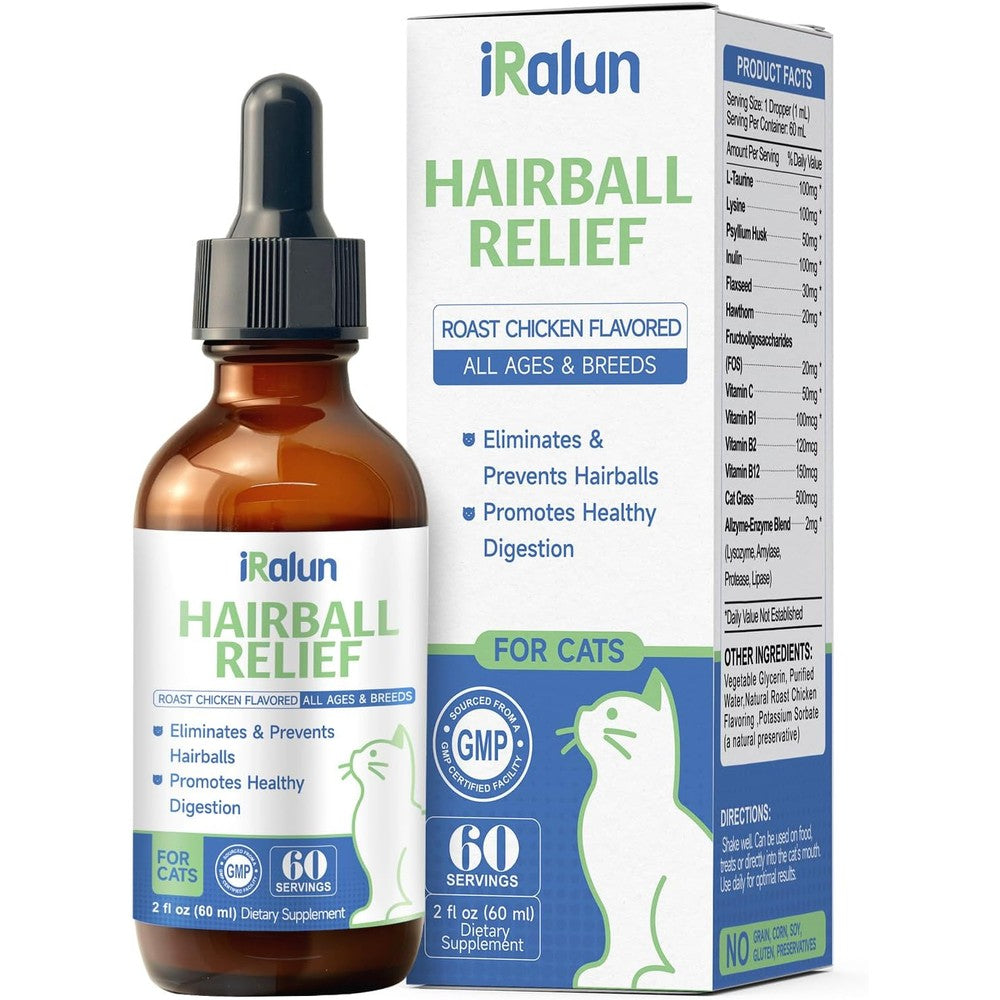 Iralun hairball treatment for cats front view packaging for feline digestive health