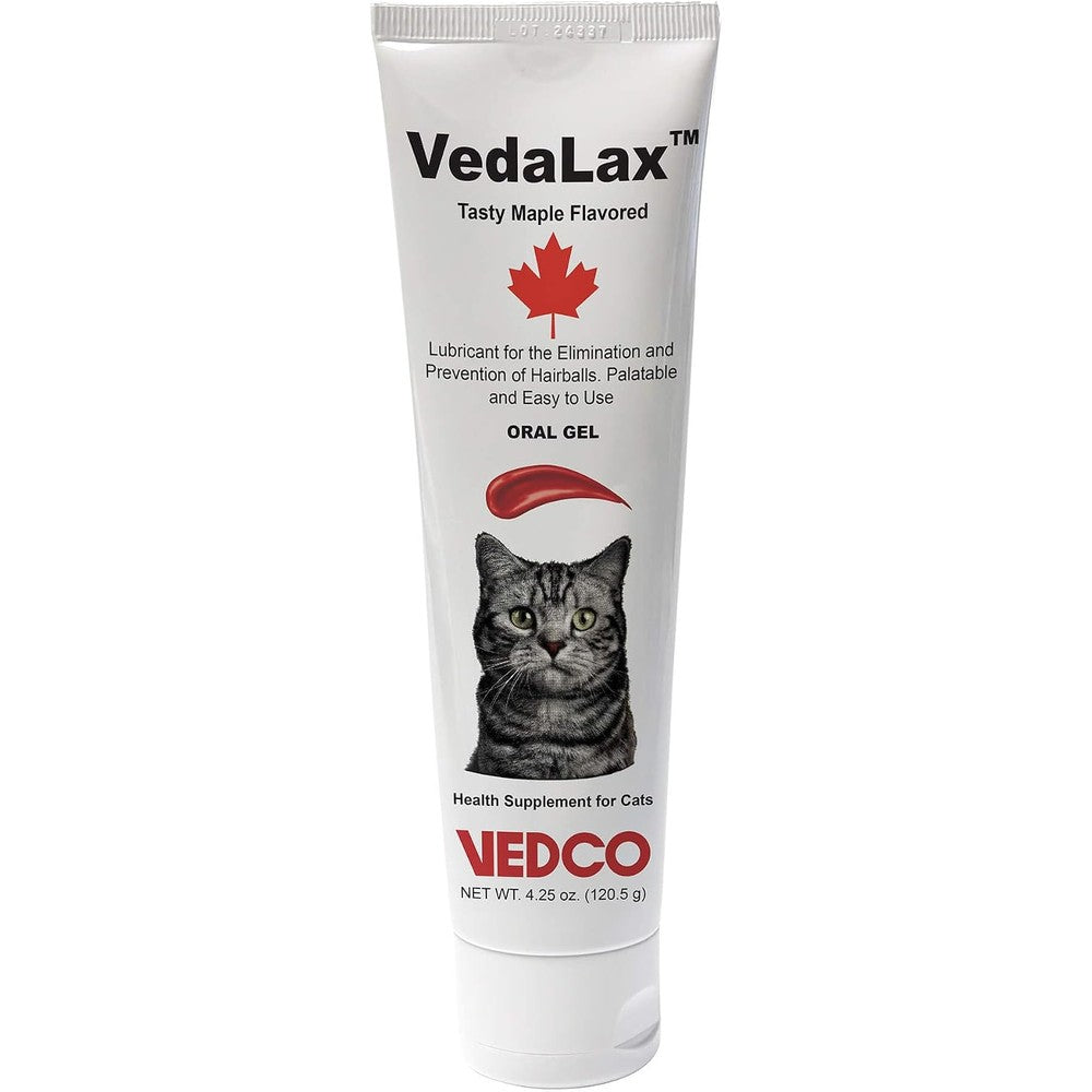 Vedco VedaLax Hairball Remedy Oral Gel front view tube for feline digestive health.