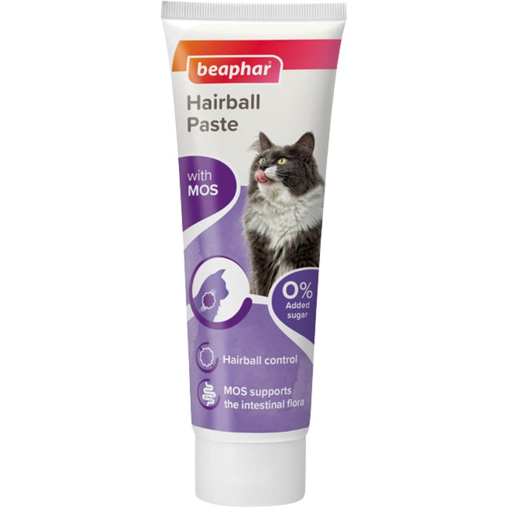 Beaphar 2 in 1 Cat Hairball Remedy paste tube front view for cat digestive health.