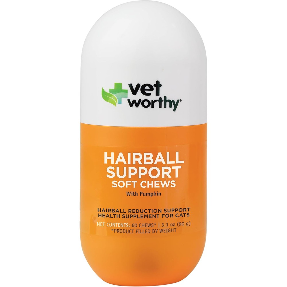 Vet Worthy Cat Hairball Remedy soft chews front container view for daily digestive support