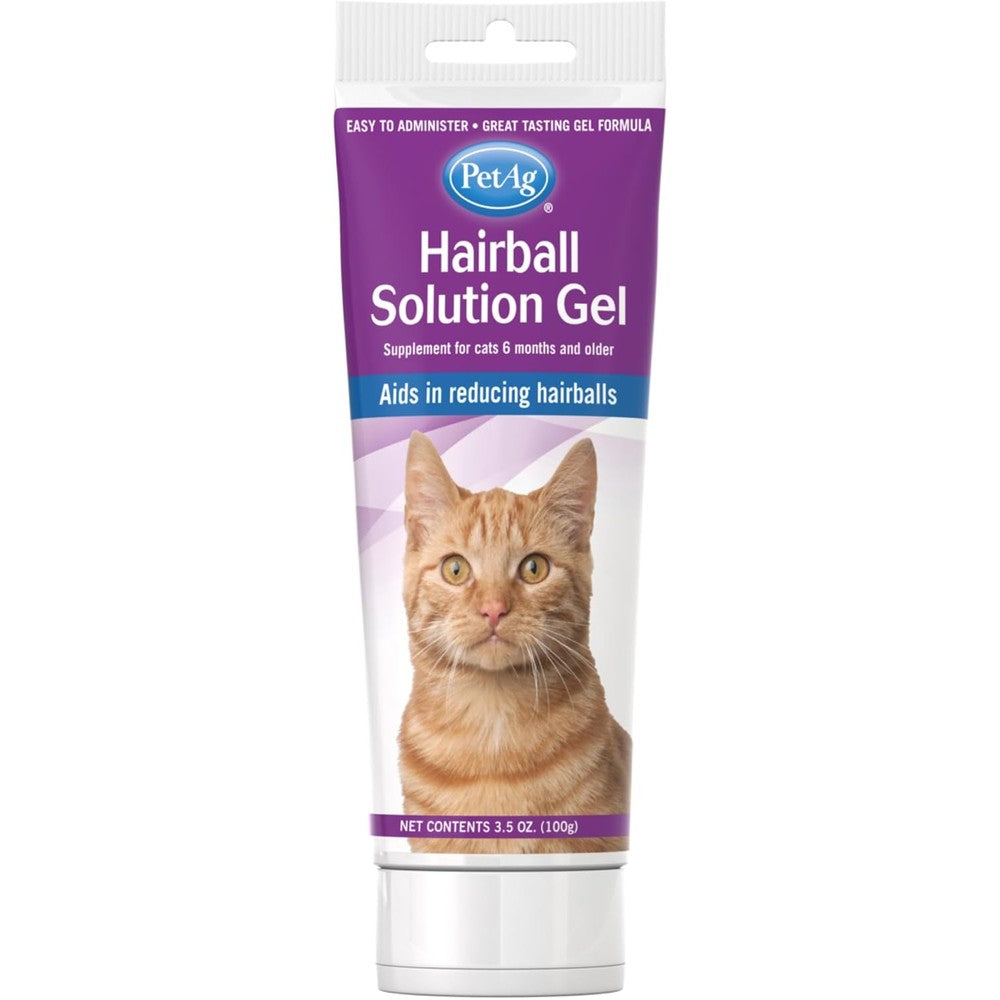 PetAg Hairball Solution Gel Supplement for Cats 3.5 ounce tube front view