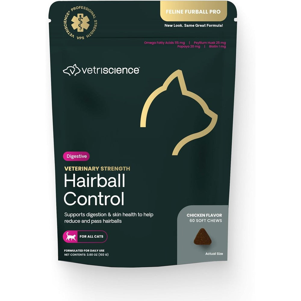 VetriScience Veterinary Strength Hairball Control for Cats front packaging view premium feline digestive supplement