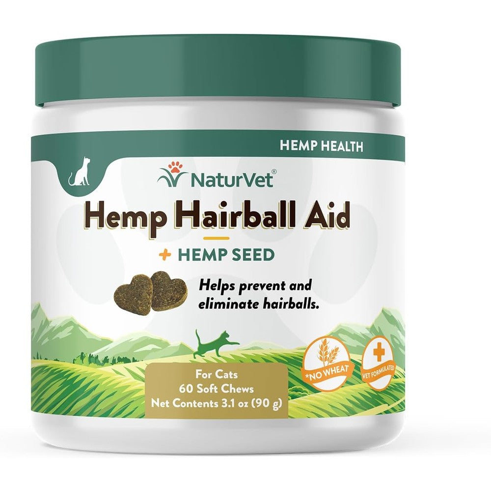 NaturVet hemp hairball aid plus hemp seed for cats front view packaging