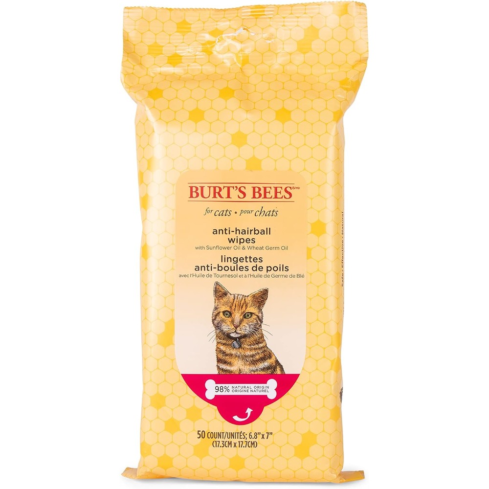 Burt's Bees for Pets Anti-Hairball Wipes for Cats 50 count pack front view