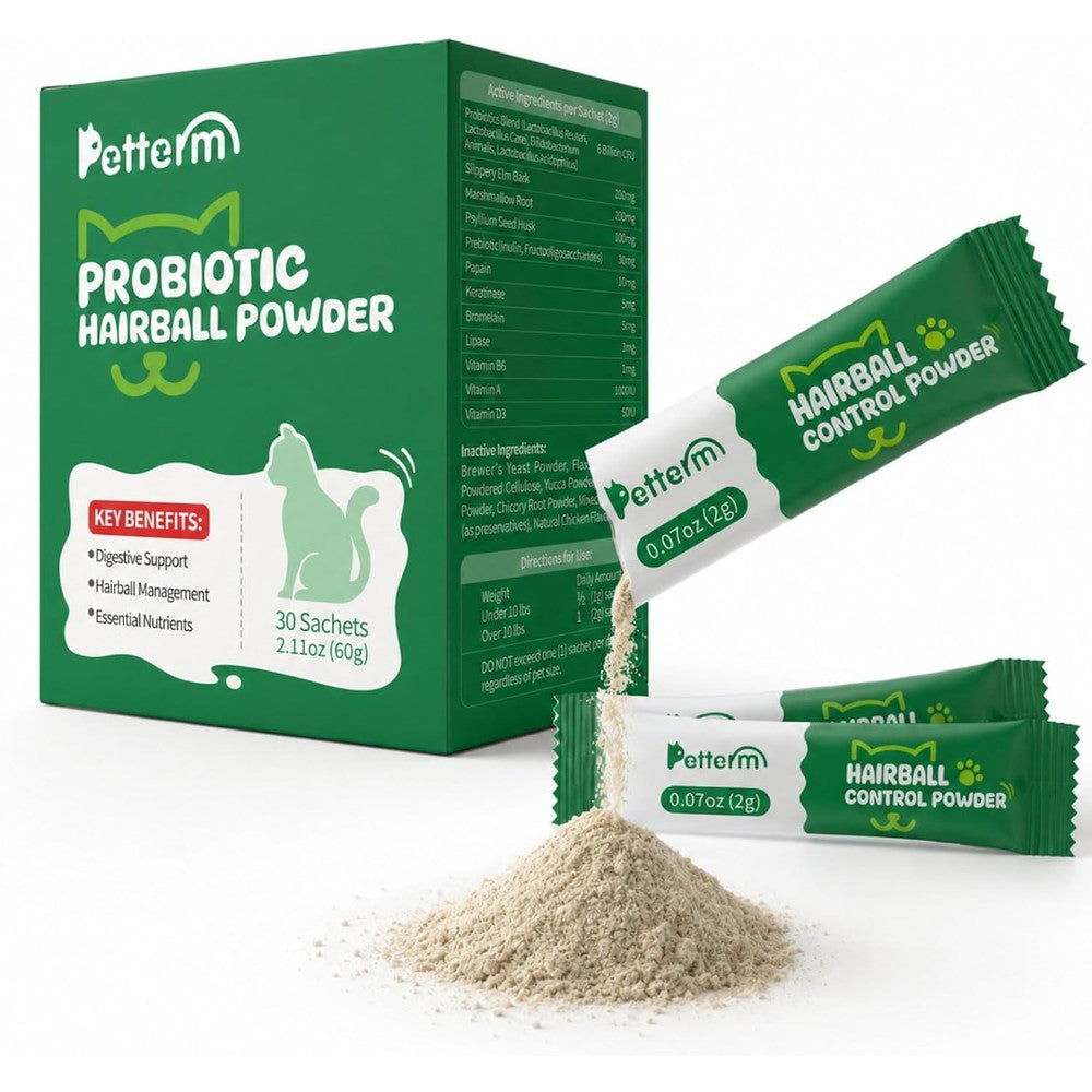 PETTERM Cat Hairball Relief Powder 30 sachets box front view