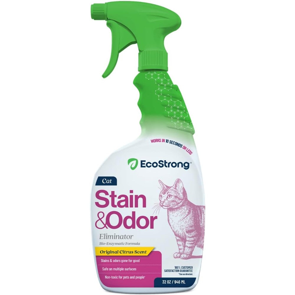 Eco Strong Cat Stain And Odor Remover Bio Enzymatic Urine Odor Neutralizer Citrus Scent Spray 32 Ounce