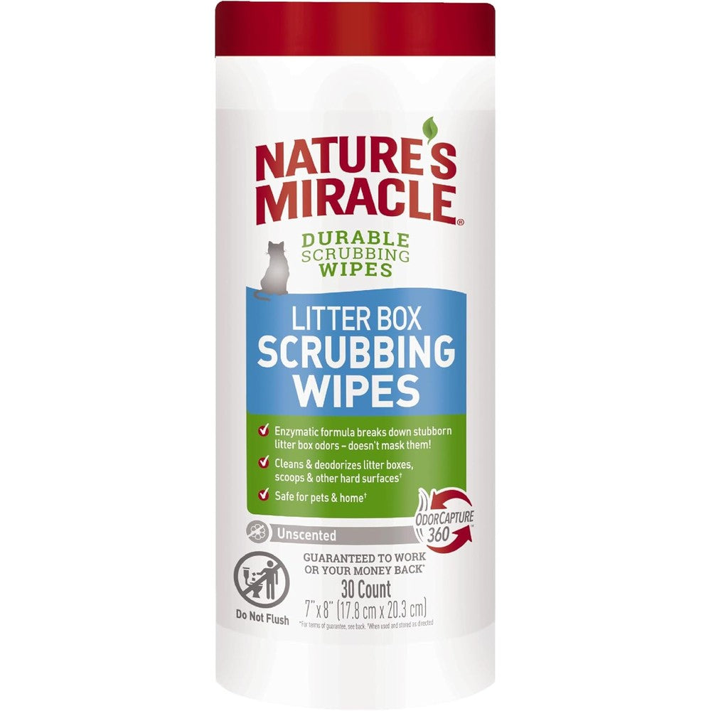 Nature's Miracle Litter Box Scrubbing Wipes Enzymatic Pet Odor Eliminator For Cats 30 Count