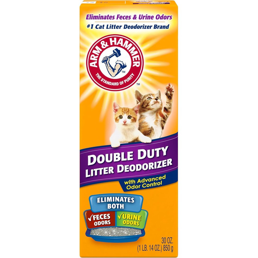 Arm & Hammer Double Duty Litter Deodorizer Advanced Odor Control Moisture Activated Baking Soda Crystals Cat Litter Powder 30 Ounce