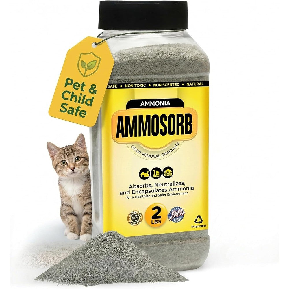 AMMOSORB Natural Cat Litter Deodorizer Granules Fragrance Free Ammonia Odor Eliminator For Multi Cat Households Urine Neutralizer Two Pound