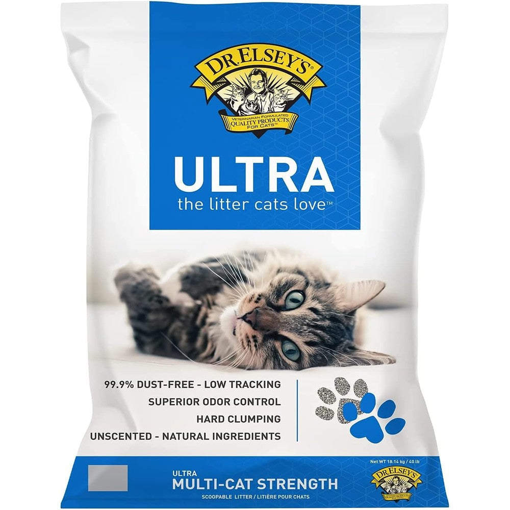 Dr. Elsey’s Ultra Unscented Premium Bentonite Cat Litter, Dust-Free Hard Clumping Formula For Multi-Cat Households, 18.14 Kilograms