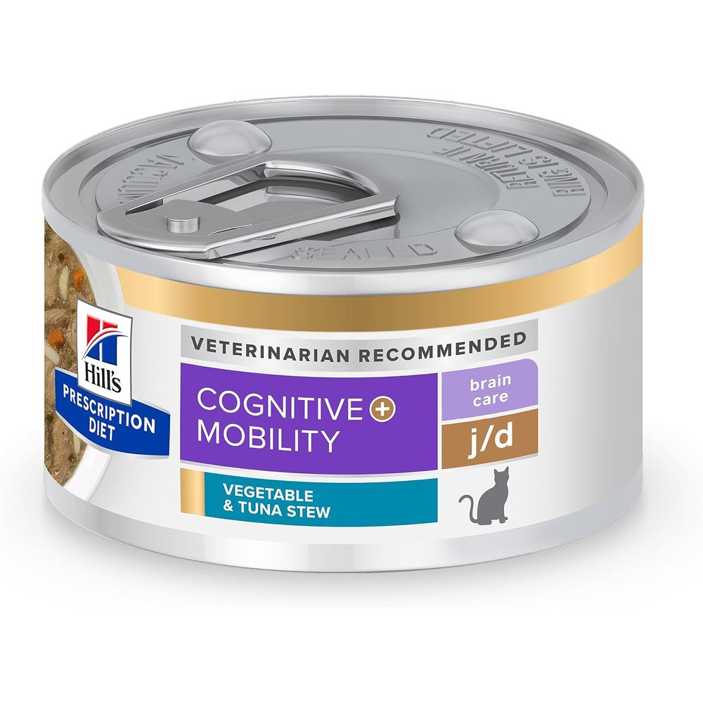 Hill's Prescription Diet Brain Care and j/d Joint Care Therapeutic Wet Cat Food Vegetable and Tuna Stew 2.9 Ounce Cans 24-Pack Case
