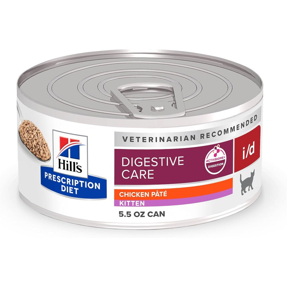 Hill's Prescription Diet i/d Digestive Care Kitten Wet Cat Food Chicken Pâté 5.5 Ounce Cans 24 Pack