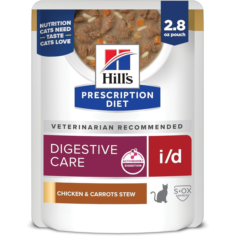 Hill's Prescription Diet i/d Digestive Care Wet Cat Food Chicken And Carrot Stew Formula For Adult Cats 2.8 Ounce Pouches 24-Pack