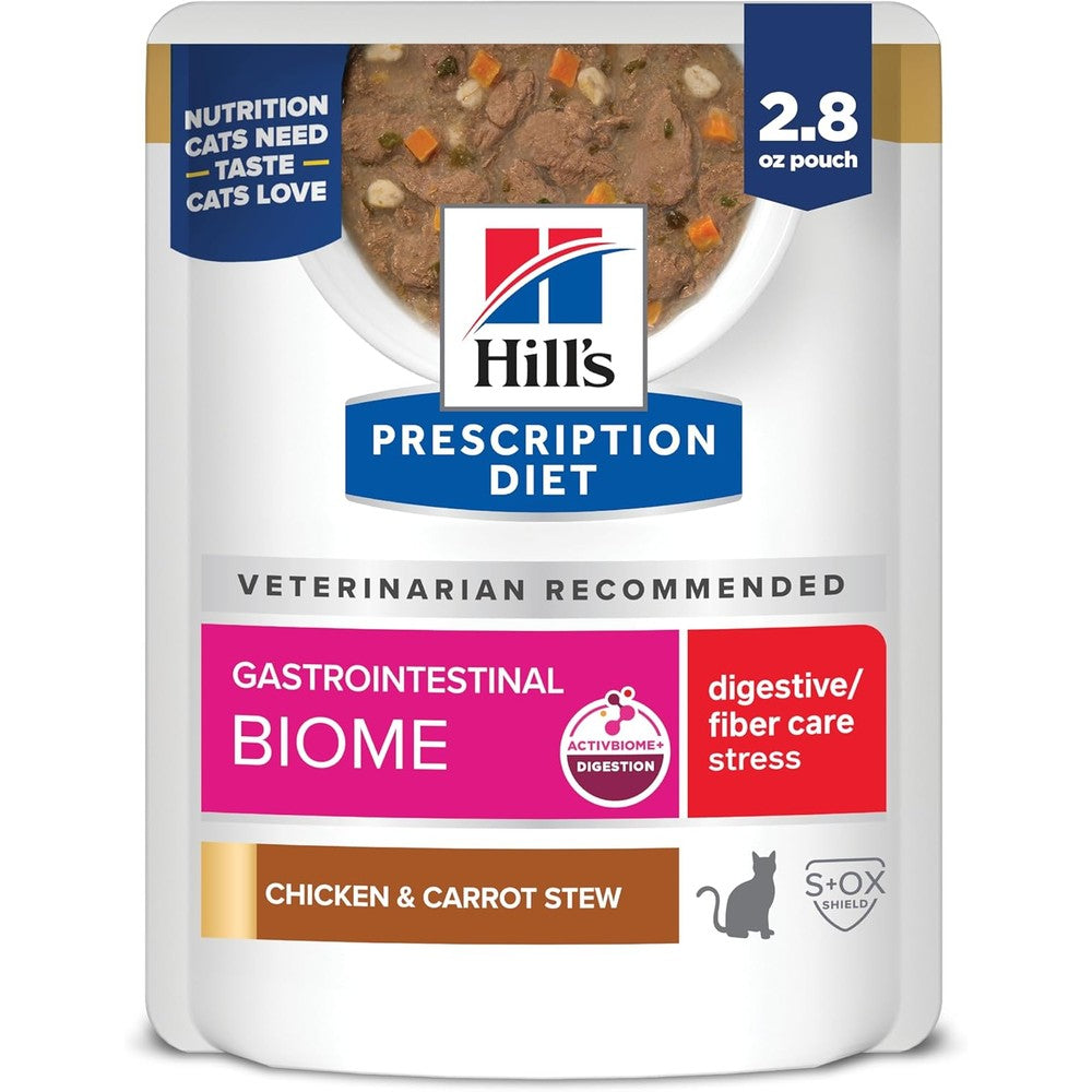 Hill's Prescription Diet Gastrointestinal Biome And Stress Digestive And Fiber Care Wet Cat Food Chicken And Carrot Stew 2.8 Ounce Pouches 24-Pack