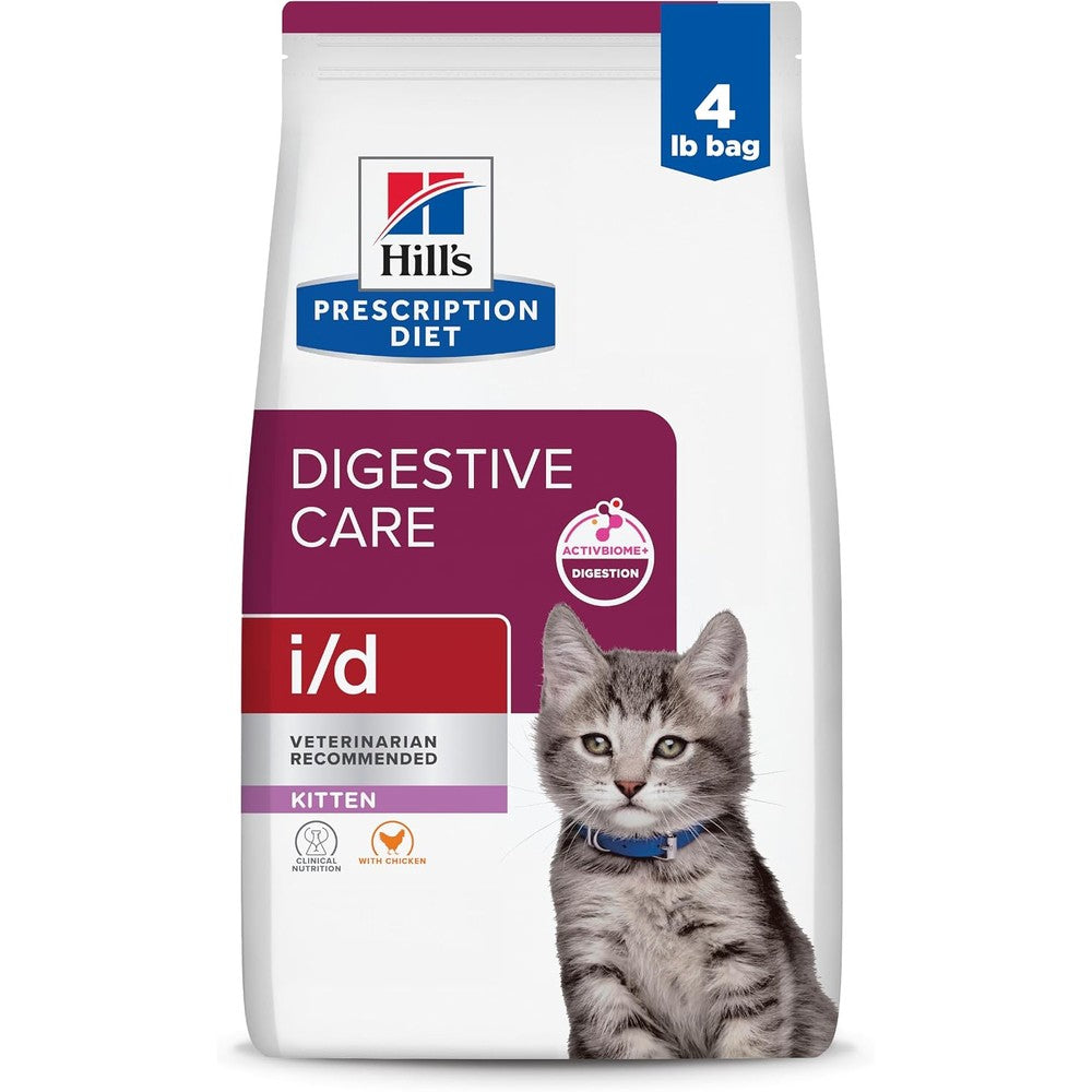 Hill's Prescription Diet i/d Digestive Care Kitten Dry Cat Food Chicken Flavor Four Pound Bag