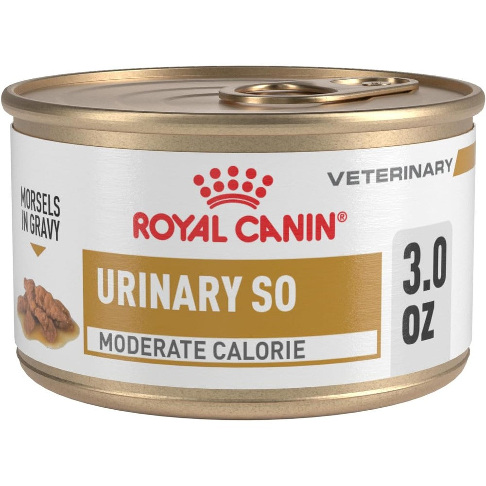 Royal Canin Veterinary Diet Feline Urinary SO Moderate Calorie Adult Morsels In Gravy Wet Cat Food Three Ounce Pack Of Twenty Four
