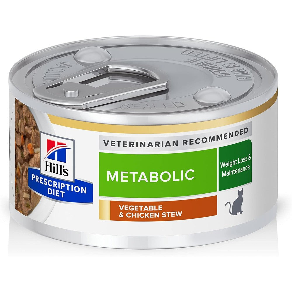 Hill's Prescription Diet Metabolic Weight Management Wet Cat Food Vegetable And Chicken Stew 2.9 Ounce Cans 24 Pack