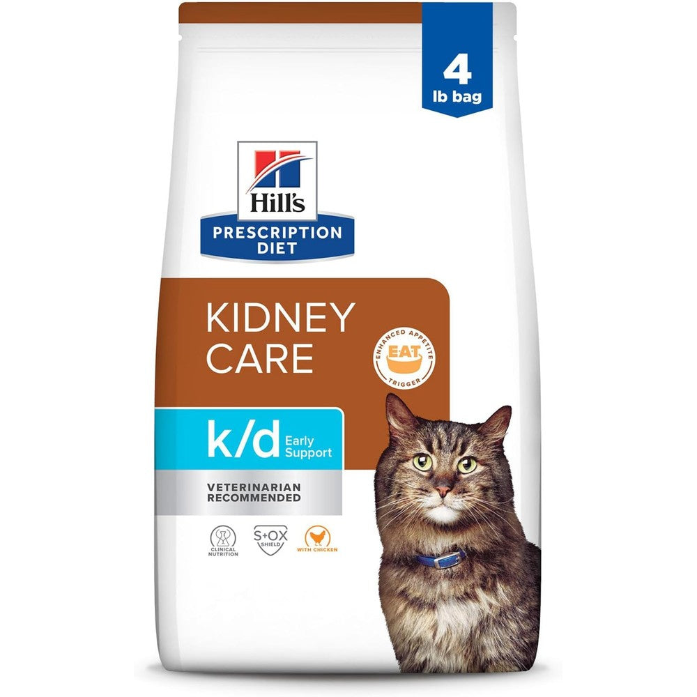 Hill's Prescription Diet k/d Early Support Kidney Care Chicken Flavor Dry Cat Food, 4 Pound Bag