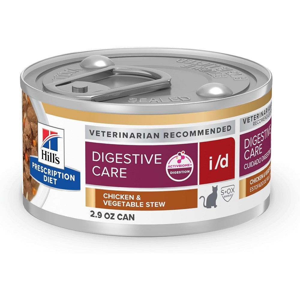 Hill's Prescription Diet I/D Digestive Care Wet Cat Food Chicken And Vegetable Stew Two Point Nine Ounce Cans Twenty Four Pack