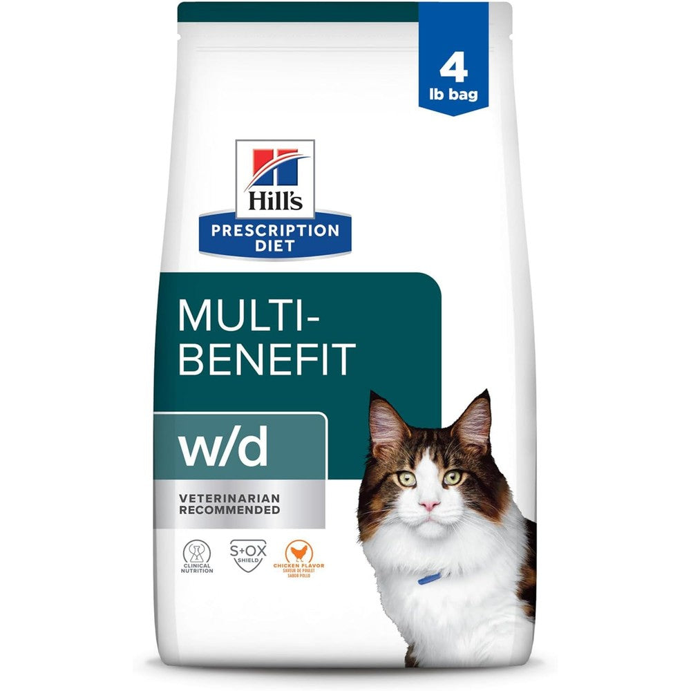 Hill's Prescription Diet w/d Multi-Benefit Digestive Weight Glucose And Urinary Management Dry Cat Food Chicken Flavor 4 Pound Bag