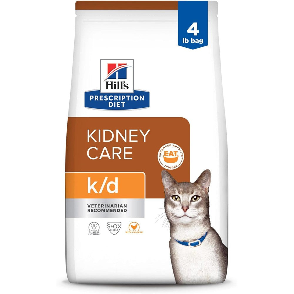 Hill's Prescription Diet k/d Kidney Care Dry Cat Food With Chicken Recipe For Feline Renal Health Sourced From USA Imported To India 4 Pound Bag