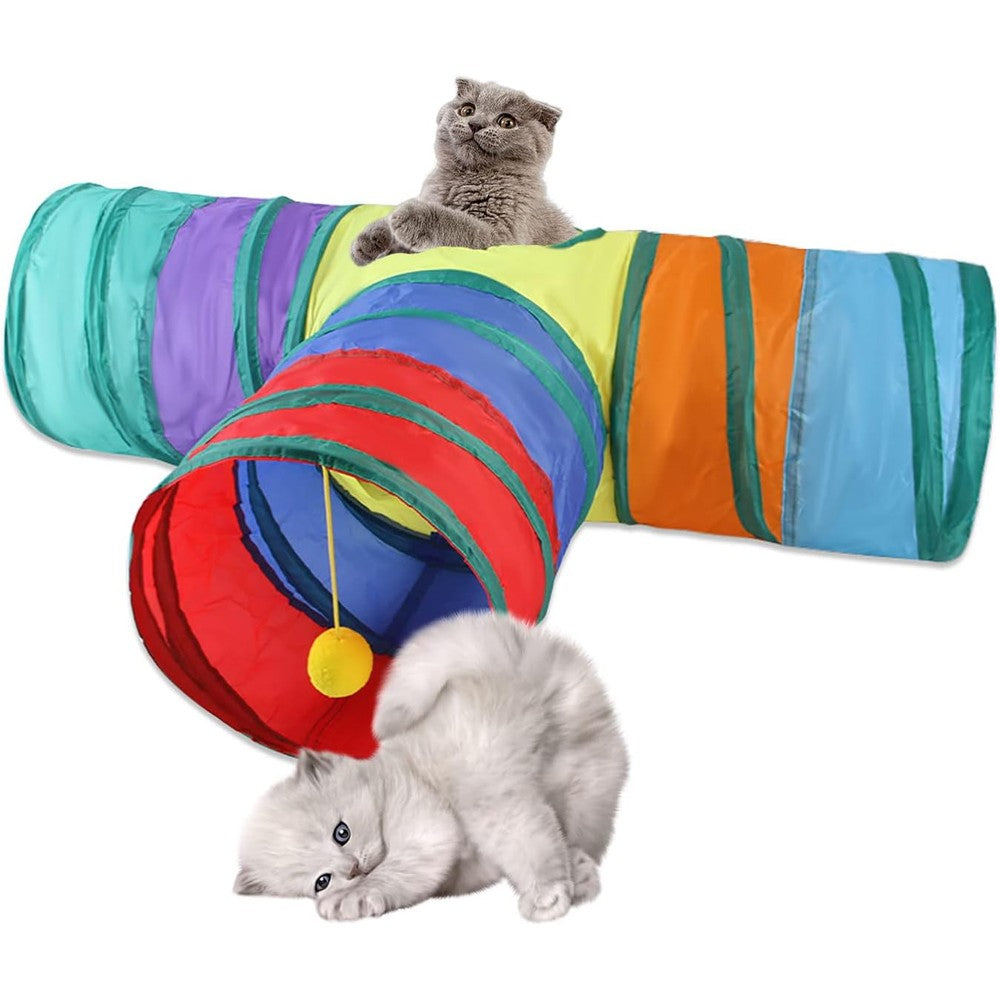 Zhl cat tube and cube three way collapsible tunnel toy blue front view
