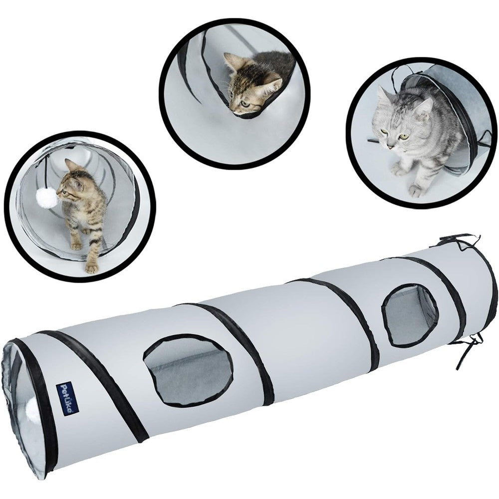 PetLike Collapsible Cat Tunnel front view showcasing the entry point and dangling play ball