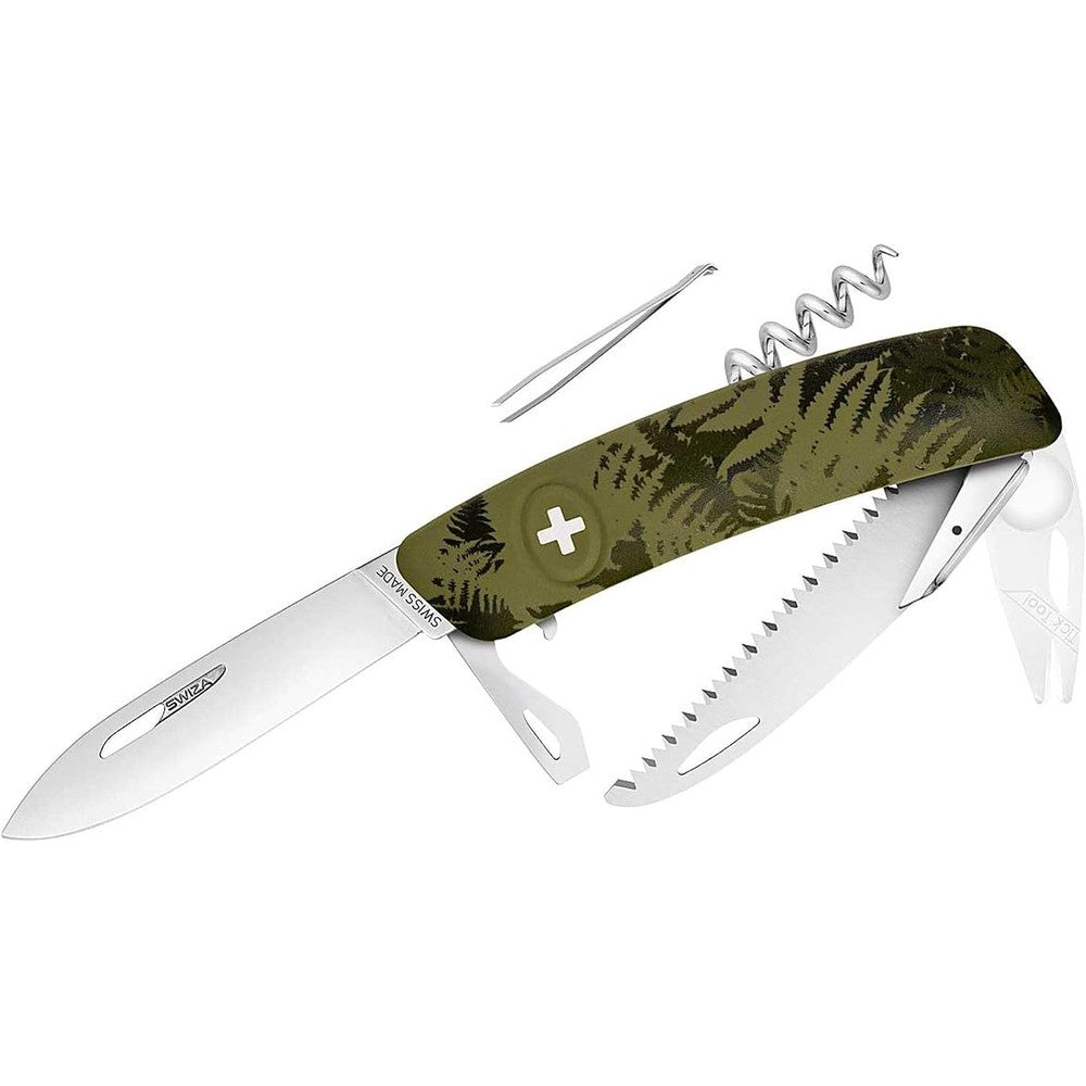 Swiza TT05 Tick Tool Olive Fern Swiss Made Multi-Tool Pocket Knife With Integrated Tick Remover And Magnifying Lens For Outdoor Safety