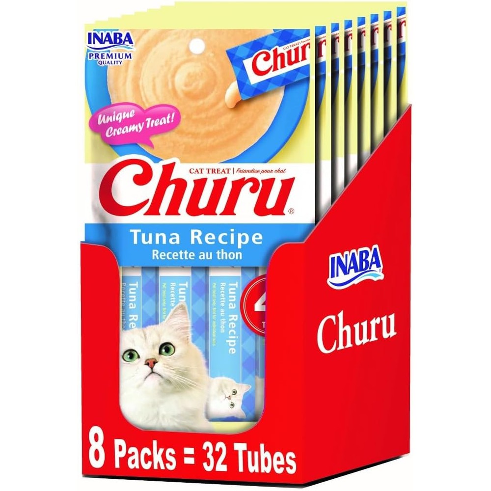 Inaba Churu Lickable Purée Natural Cat Treats Tuna Recipe 32 Tubes Pack Of Eight Four Servings Per Package