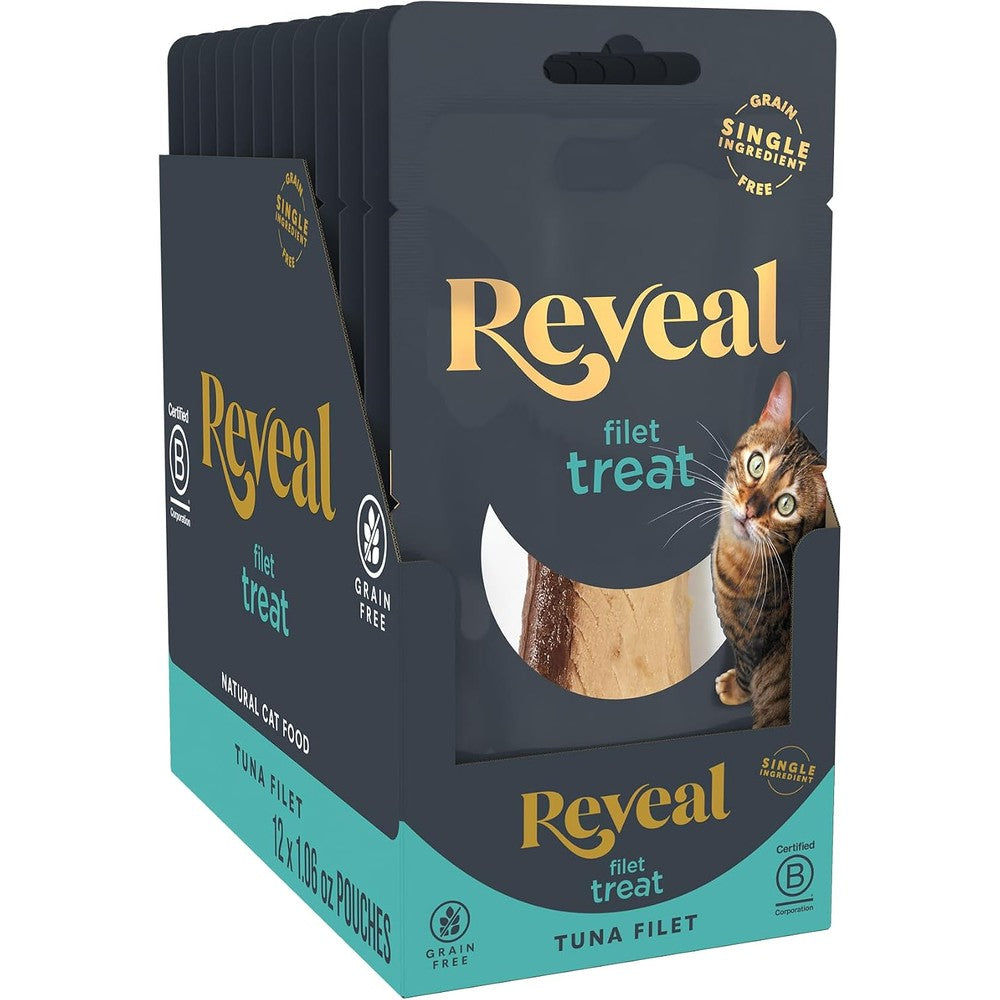 Reveal Whole Tuna Loin Cat Treats 12 Pack, Single Ingredient Grain Free Natural High Protein Cat Snacks For Training (12 x 1.06 Ounce Loins)