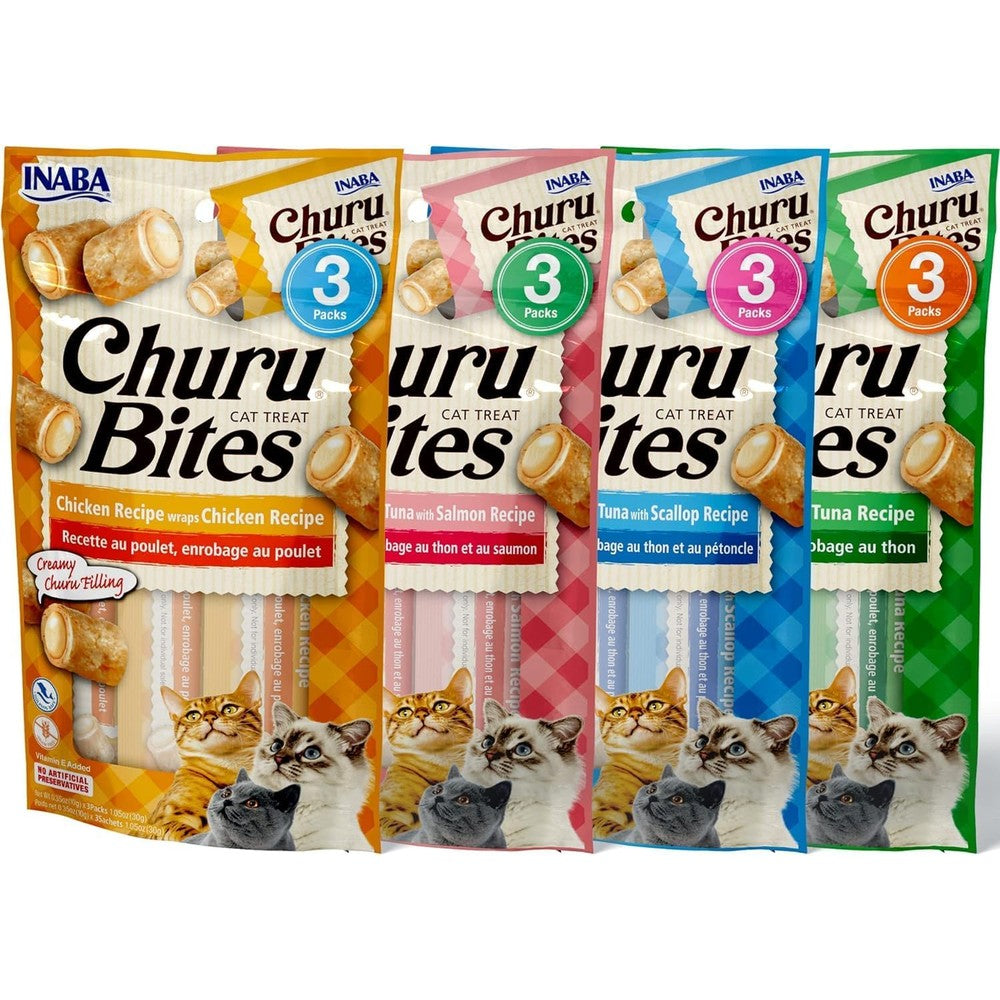 Inaba Churu Bites For Cats Soft Baked Chicken Wrapped Treats With Savory Churu Centers 4 Flavor Variety Pack 12 Tubes Total