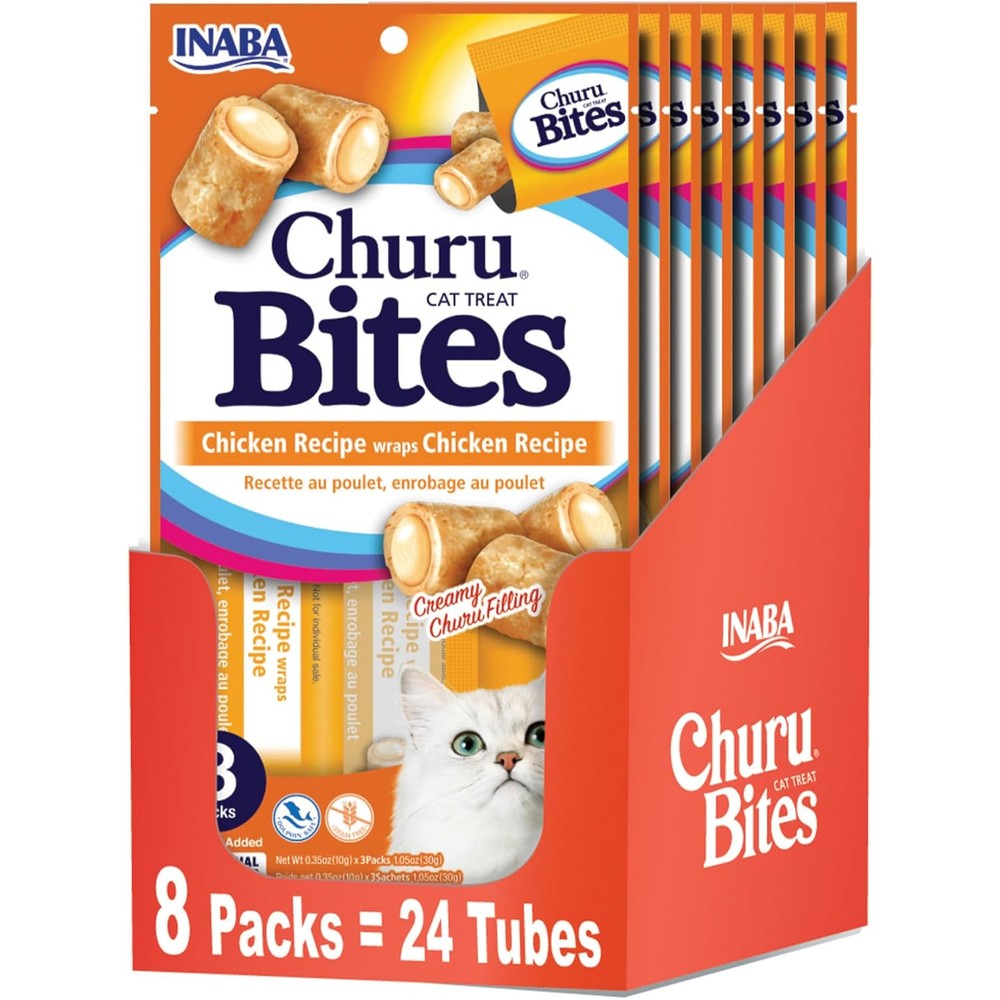 Inaba Churu Bites For Cats Soft And Chewy Baked Chicken Wrapped Creamy Churu Filled Cat Treats With Vitamin E 24 Tubes Total