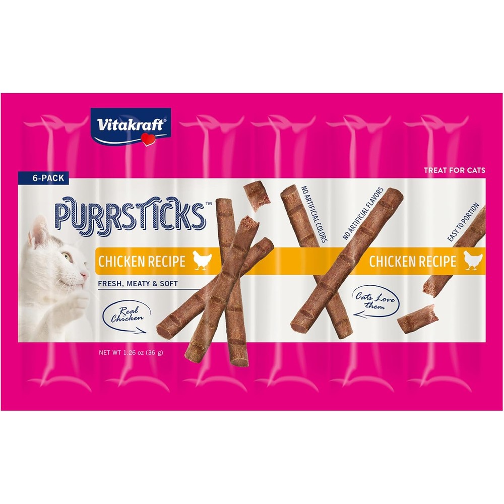 Vitakraft PurrSticks Meaty Cat Sticks Chicken Flavor Segmented And Breakable Meat Treat 6 Count Pack Of 1