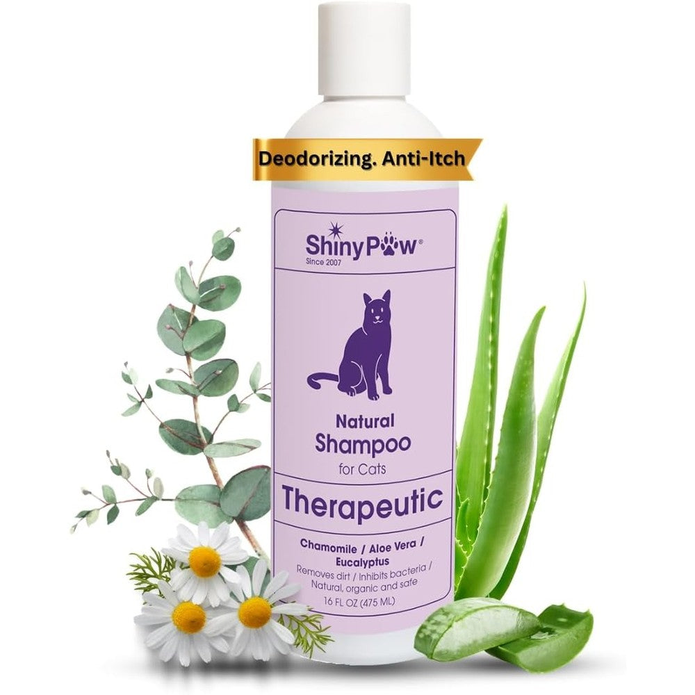 ShinyPaw Natural Cat Shampoo front view of 16 Ounce bottle.